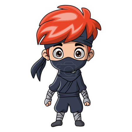 Mignon ninja garçon dessin animé sur fond blanc