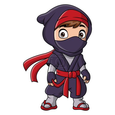 Téléchargez les illustrations : Mignon ninja garçon dessin animé sur fond blanc - en licence libre de droit