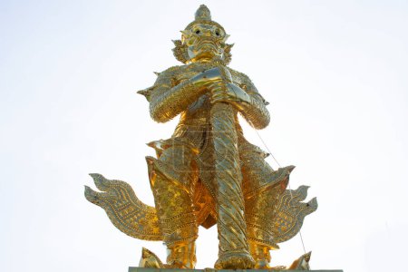 Photo for Gold King Thao Wessuwan or Golden Vasavana Kuvera giant statue for thai people traveler travel visit respect praying blessing wish mystery at Wat Rai Khing or Raikhing temple in Nakhon Pathom Thailand - Royalty Free Image