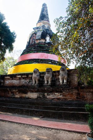 Ruinas antiguas estupa y antigua ruina pagoda chedi para los viajeros tailandeses visitan respeto bendición buda deseo místico en Wat Mae Nang Pleum o templo de Maenangpluem en Ayutthaya, Tailandia