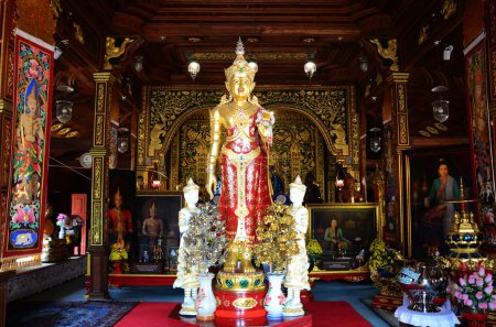 Photo for Ancient Phra Si Ariya Mettrai or Metteyya antique buddha statues for thai people travelers travel visit respect praying blessing at Wat Ming Mueang temple on February 24, 2015 in Chiang Rai, Thailand - Royalty Free Image