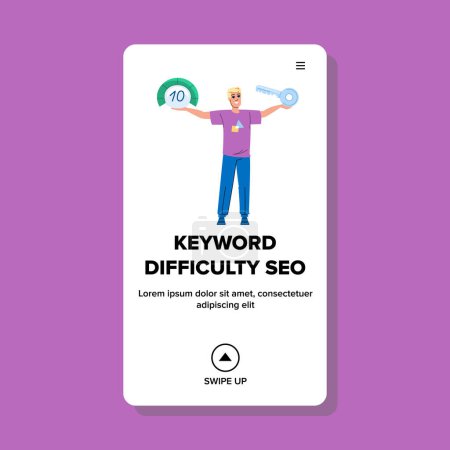 Illustration for Competition keyword difficulty seo vector. analysis strategy, optimization tool, content backlinks competition keyword difficulty seo web flat cartoon illustration - Royalty Free Image