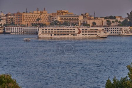 Photo for Luxor ,Egypt afternoon shot from west bank showing Nile river with  Feluccas and cruise ships - Royalty Free Image