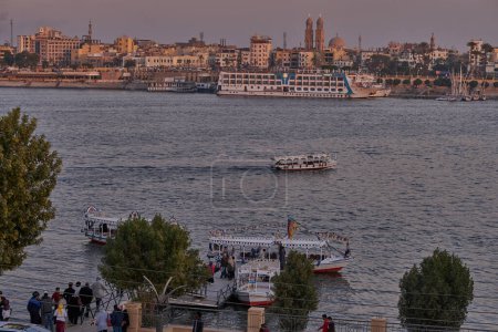 Photo for Luxor ,Egypt afternoon shot from west bank showing Nile river with  Feluccas and cruise ships - Royalty Free Image