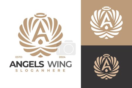 Téléchargez les illustrations : Lettre A Modèle vectoriel de conception de logo d'ailes d'anges - en licence libre de droit