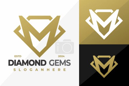 Letter M Diamond Gem logo design vector symbol icon illustration