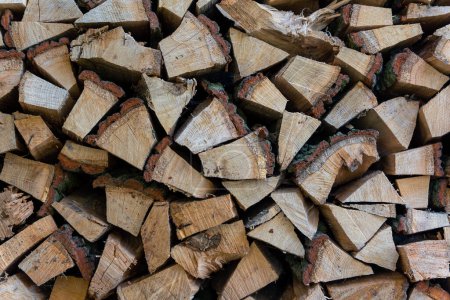 Téléchargez les photos : Contexte du bois de chauffage empilé. Une pile de bois de chauffage est prête pour l'hiver. souches en bois, bois de chauffage empilées dans une pile. - en image libre de droit