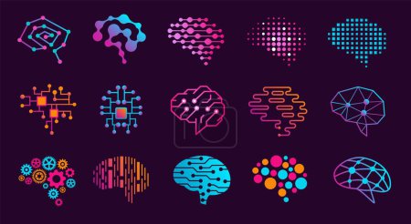 Illustration for Human brain. Innovation thinking emblem, artificial Intelligence, neural engine and mind research vector icons set of brain icon, idea human innovation illustration - Royalty Free Image