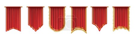 Illustration for Red medieval battle flag. Hanging fabric royal banner, pennant mockup and castle wall flags vector set of fabric flag hanging illustration - Royalty Free Image