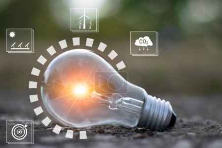 Glühbirnen Ideen zur Verringerung der CO2-Emissionen für die Umwelt Globale Erwärmung nachhaltige Entwicklung und grünes Geschäft aus erneuerbaren Energien