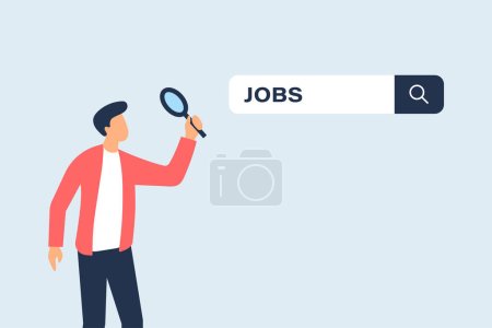 Looking for new job. Illustration concept of seeing a job opportunity using a magnifying glass. Vector illustration