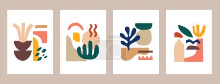 Illustration for Set of hand drawn abstract organic shape composition. Colorful trendy graphic element design for decoration, invitation, banner, postcard, flyer or poster. Minimalist shape in modern art style. - Royalty Free Image