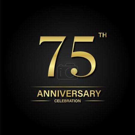 Ilustración de 75th anniversary celebration with gold color and black background. Vector design for celebrations, invitation cards and greeting cards. - Imagen libre de derechos
