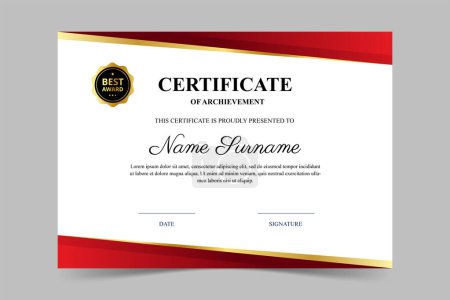Modern elegant red and gold certificate template. Appreciation for business and education. Vector illustration