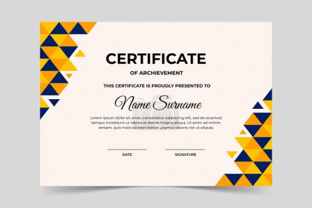 Modern elegant yellow certificate template with geometric shape. Appreciation for business and education. Vector illustration
