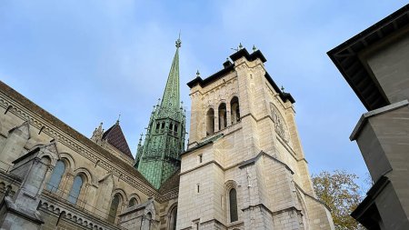 Tower and bell tower of St. Peter's Cathedral in Geneva