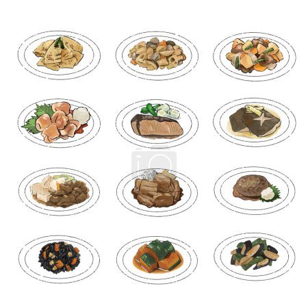 Dibujado a mano comida japonesa ilustración conjunto