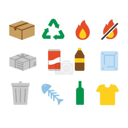 Ensemble d'icônes de séparation des déchets : vecteur