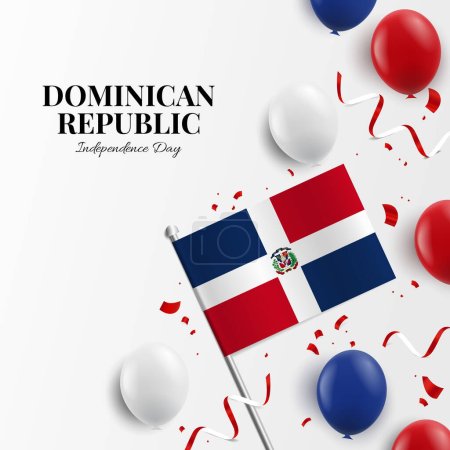 Vektor iIlustration des Unabhängigkeitstages in der Dominikanischen Republik. Hintergrund mit Luftballons, Fahne