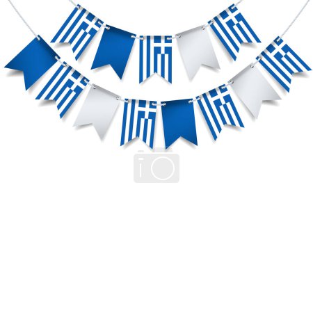Ilustración de Vector Illustration of Greek Independence Day (en inglés). Guirnalda con la bandera de Grecia sobre un fondo blanco - Imagen libre de derechos