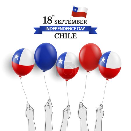 Ilustración de Ilustración vectorial del Día de la Independencia de Chile. Manos con globos - Imagen libre de derechos