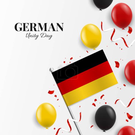 Vektorillustration zum Tag der Deutschen Einheit. Hintergrund mit Luftballons, Fahne