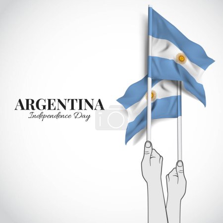 Independence Day of Argentina. Hands with Argentina flags. Vector Illustration