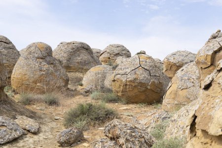 Stone balls in the Torysh valley in Aktau, western Kazakhstan. Concretions on the Ustyurt plateau in Aktau region.