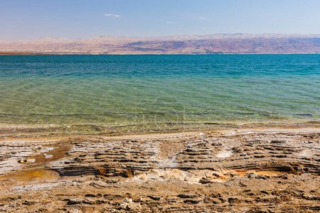 Mud and layers of salt on the coast of the Dead Sea in Israel