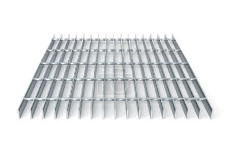 Gitterroste aus geschweißtem Stahl auf weißem Hintergrund - 3D-Rendering 
