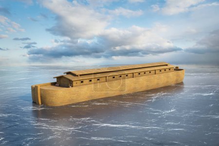 L'arche de Noé dérive dans les eaux du déluge mondial - rendu 3D