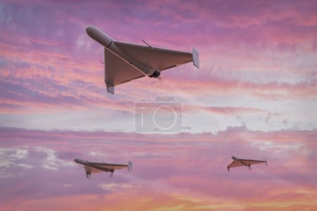 Gruppe militärischer Kamikaze-Drohnen Shahed-136 (Geran-2) - 3D-Darstellung