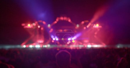 Photo for Bokeh effect scene performance red light. Flashing light, movement of light strips. Night entertainment for adults. - Royalty Free Image