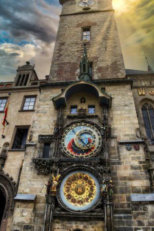 Photo for Prague astronomical clock, located on the southern wall of the Old Town Hall in Prague - Royalty Free Image
