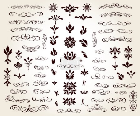 Illustration for Set of floral decorative elements for design isolated, editable. From the largest and best collection of decorative elements . - Royalty Free Image
