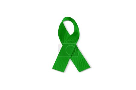 Photo of green awareness ribbon isolated on white background with clipping path.