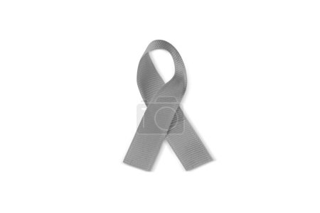 Photo for Closeup of a gray awareness ribbon isolated on a white background with a clipping path. - Royalty Free Image