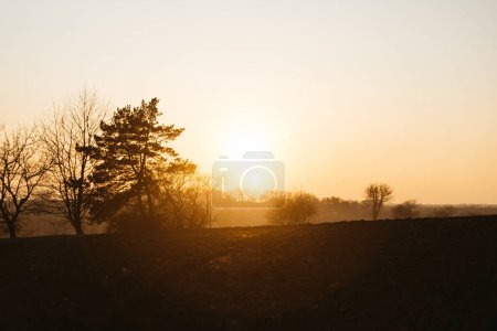 Sonnenuntergang an einem Frühlingstag im Dorf