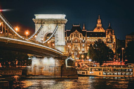 Photo for Budapest night riverbank. Shooting Location: Hungary, Budapest - Royalty Free Image