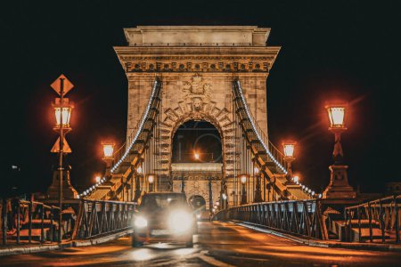 Photo for Night view of Saecheni Bridge. Shooting Location: Hungary, Budapest - Royalty Free Image