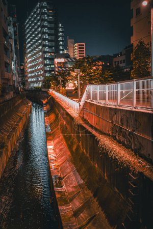 Night view along the canal. Shooting Location: Shibuya -ku, Tokyo