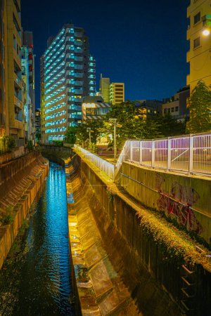 Night canals and buildings. Shooting Location: Shibuya -ku, Tokyo