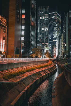 Night view and canal building. Shooting Location: Shibuya -ku, Tokyo