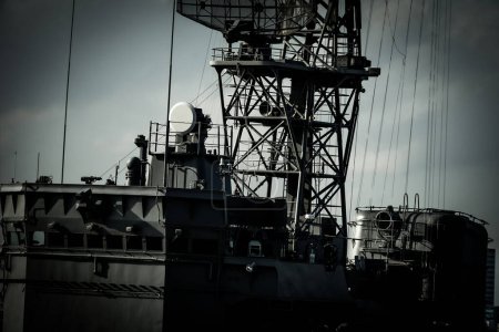 Battleship silhouette (monochrome). Shooting Location: Nishi -ku, Yokohama