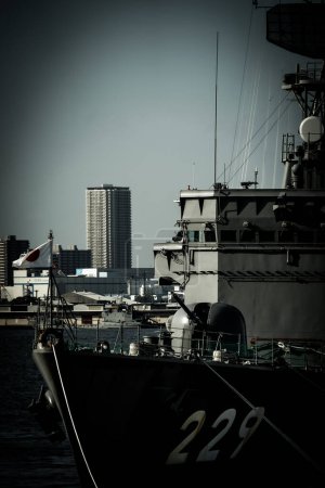 Warship and city landscape. Shooting Location: Nishi -ku, Yokohama
