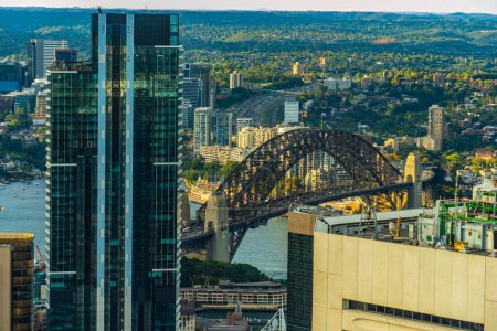 High -rise buildings and harbor bridges. Shooting Location: Australia, Sydney