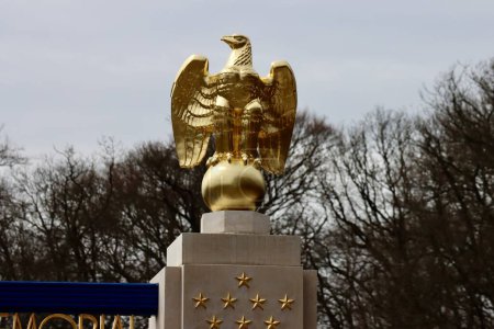 Photo for Hamm, Luxembourg - November 2019. Bronze eagle figure at the entrance to American military cemetery of World War 2 - Royalty Free Image