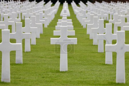 Photo for White crosses at American military cemetery of World War 2. Hamm, Luxembourg - April 10, 2023. - Royalty Free Image