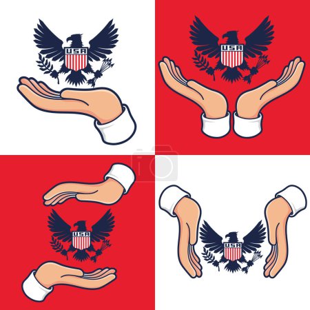 Téléchargez les illustrations : Mains avec le symbole national des États-Unis mis - en licence libre de droit