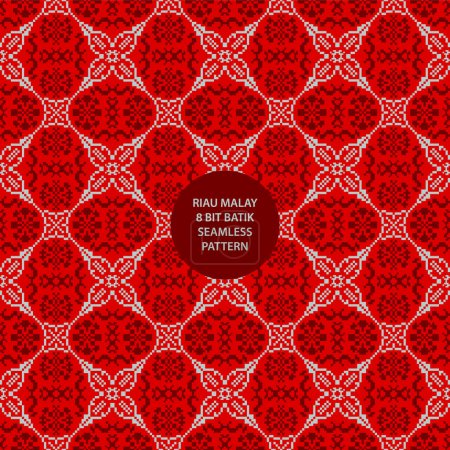 Ilustración de Riau malayo 8 bit batik patrón sin costura en fondo rojo - Imagen libre de derechos